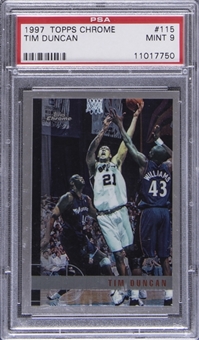 1997-98 Topps Chrome #115 Tim Duncan Rookie Card - PSA MINT 9